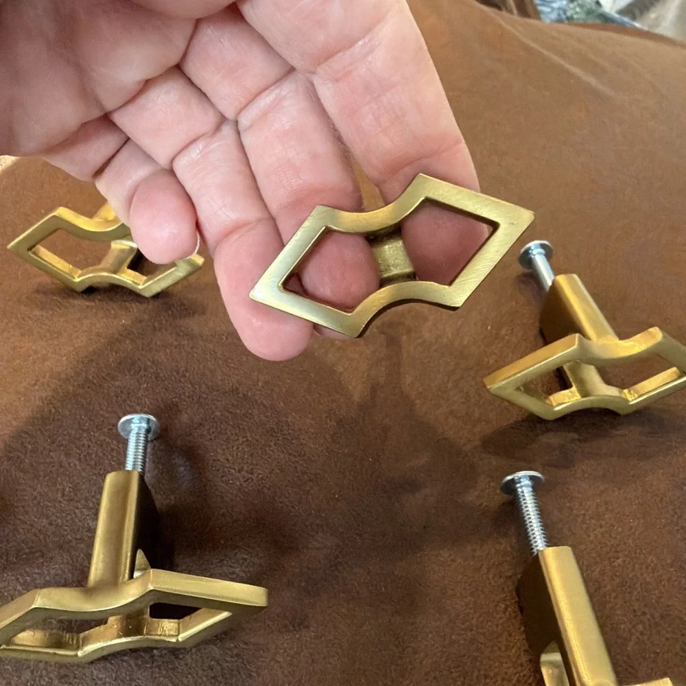 Vintage Set of 6‎ Solid Brass Geometric Cabinet Drawer Pulls MCM